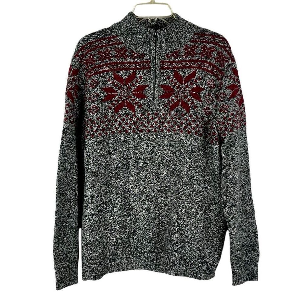Croft & Barrow Men's 1/4 Zip Mock Neck Snowflake Sweater XL